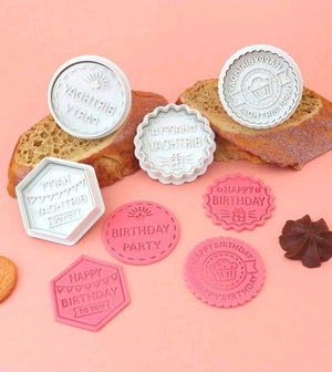 Plastic Cookie Cutter Stamp Plunger Happy Birthday