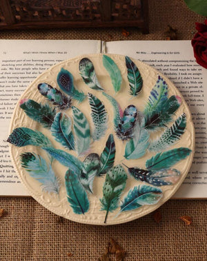 Green Feather Resin Stickers