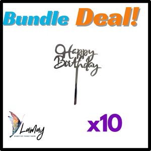 (13) Bundle Deal Acrylic Cake Topper Happy Birthday Silver x10