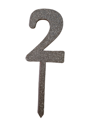 Nr2 Silver wooden number topper with glitter. 7cm