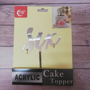 Acrylic Cake Topper Six Silver