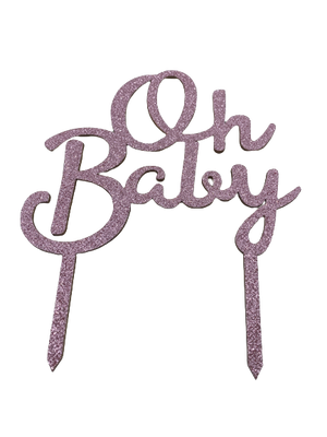 Wooden Cake Topper Oh Baby Pink