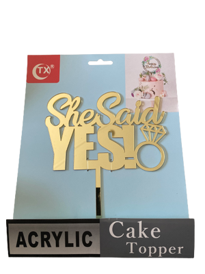 Nr17 Acrylic Cake Topper She Said Yes Gold