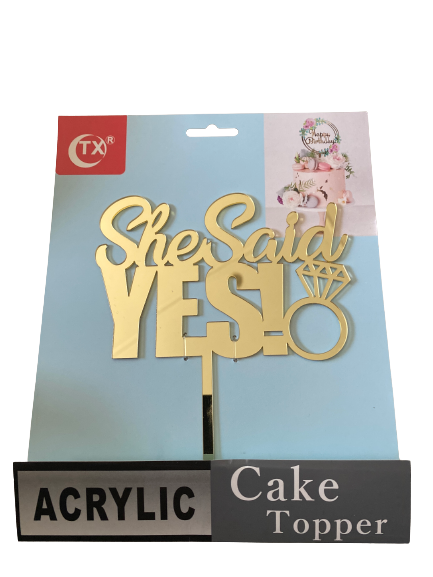 Nr17 Acrylic Cake Topper She Said Yes Gold