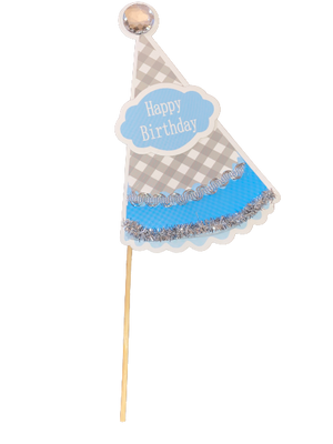 Party hat blue cardboard cake topper