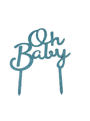 Wooden Cake Topper Oh Baby Blue