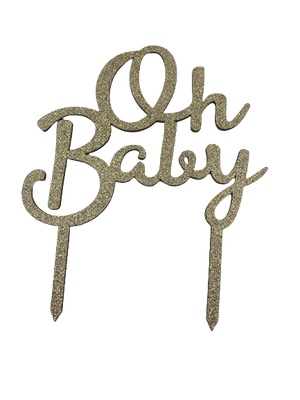 Nr38 Wooden Cake Topper Oh Baby Rose Gold With Glitter