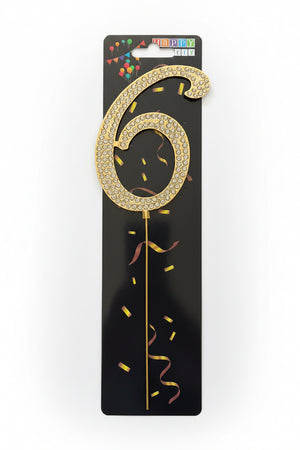 Nr6 Diamante Cake Topper Number Gold