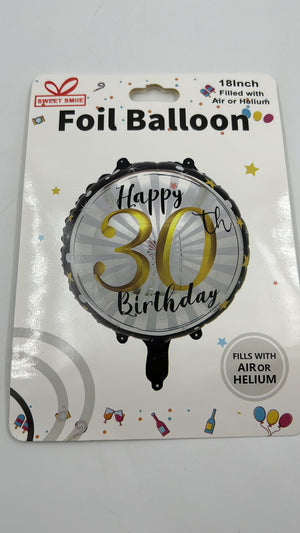 18" Helium Number Happy  Birthday Balloon