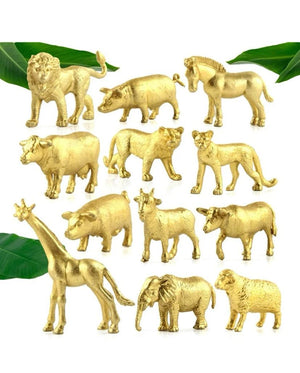 Realistic Plastic Gold Forest Wild Animal Cake Topper 12pcs
