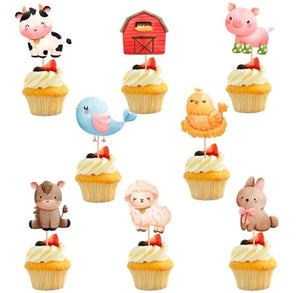 8pc Cardboard Cake Topper Farm