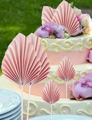 4pc Cake Topper Paper Palm Leaf Pink