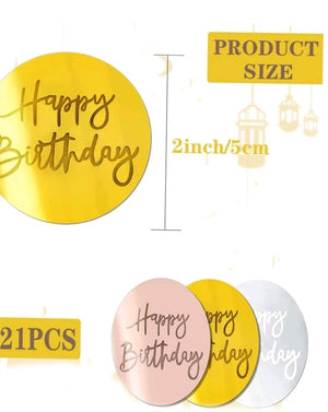 Cupcake Topper Acrylic Disc Happy Birthday 21pc