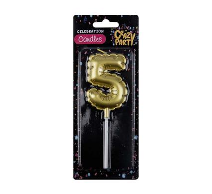 Nr 5 Birthday Balloon Candle Gold