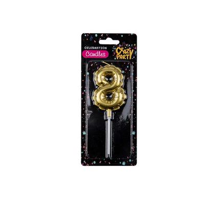 Nr 8 Birthday Balloon Candle Gold