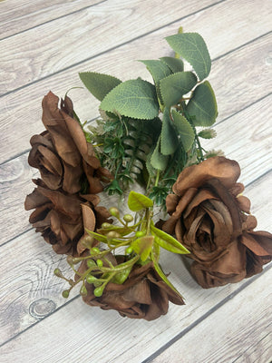 Artificial Flower Rose Bunch Brown