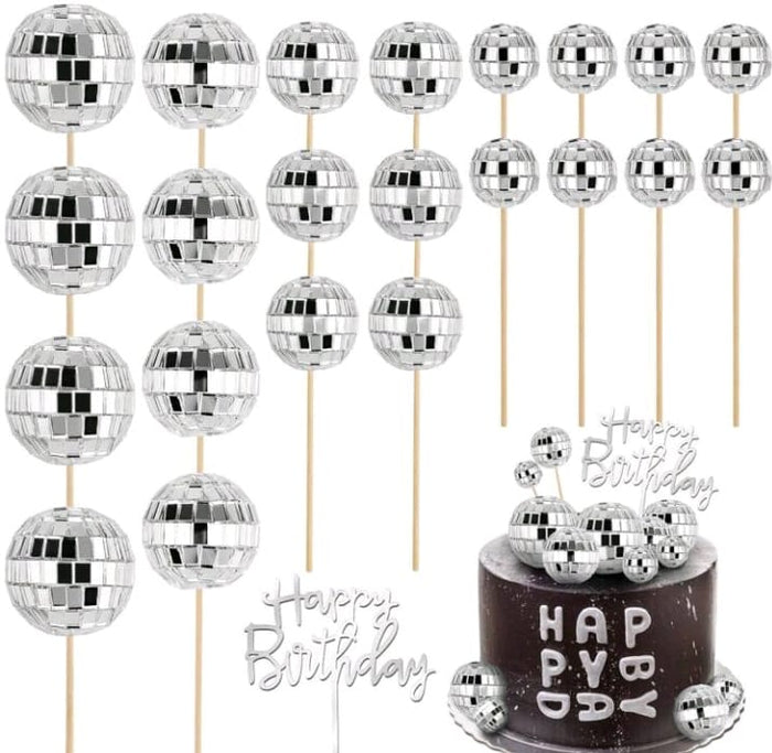 13pc Cake Topper Disco Mirror Balls