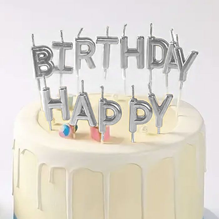 Happy Birthday Candle Silver