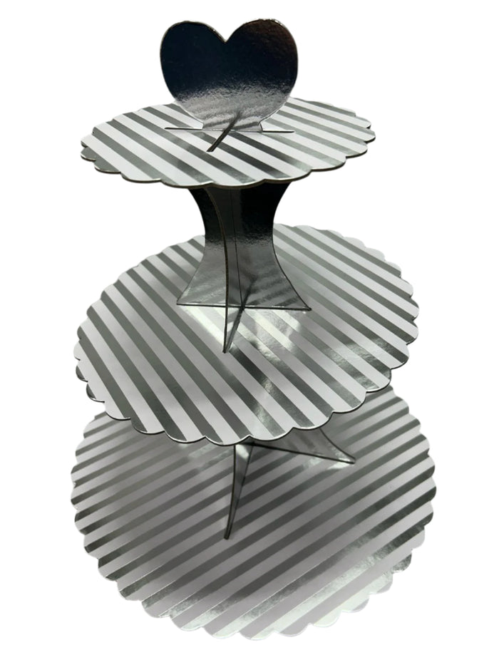 Cardboard Cupcake White Silver Stripes