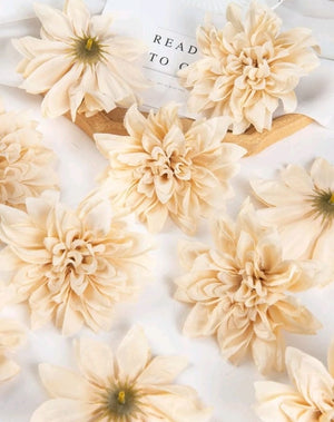 5pc Cake Topper Artificial Dahlia Chryssanthemum Champagne