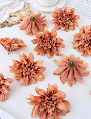 5pc Cake Topper Artificial Dahlia Chrysanthemum Mocha Brown