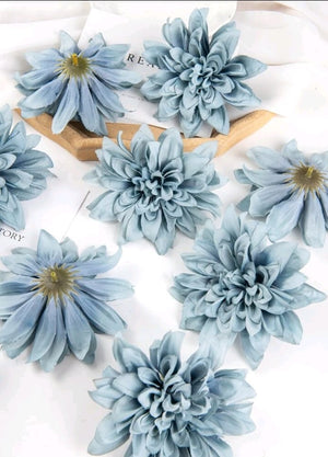5pc Cake Topper Artificial Dahlia Chrysanthemum Blue