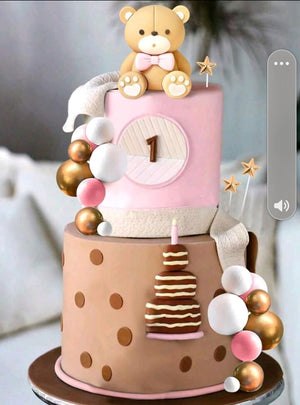 21pc Cake Topper Bear and Faux Ball Pink Set
