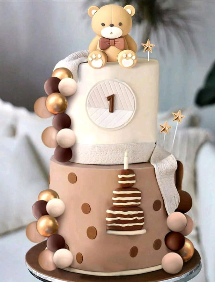 21pc Cake Topper Bear Stars and Faux Ball Brown Set