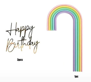 4pc Clay Cake Topper Rainbow Maracon With Birthday Topper