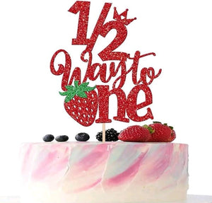 1/2 Half  Way To One Strawberry Cardboard Cake Topper