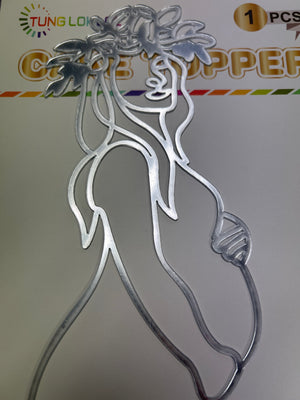 XX Line Art Abstract Acrylic Cake Topper Silver Pregnant