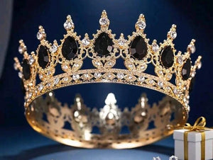 Diamante Tiara Perfect For Cake Topper Gold Black Stone