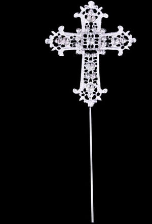 Silver Cake Topper Diamante Cross