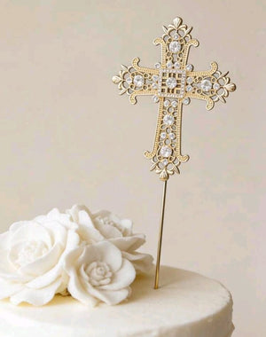 Gold Cake Topper Diamante Cross