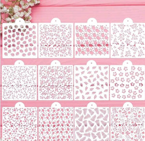 12pc Cake Decorating Stencil  Flowers and Leaves