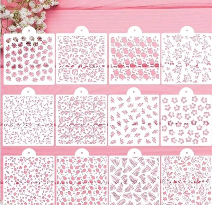 12pc Cake Decorating Stencil  Flowers and Leaves