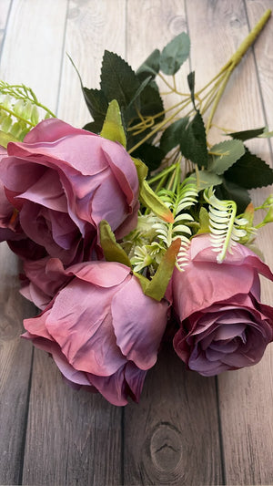 Mauve Artificial Flower Rose Bunch