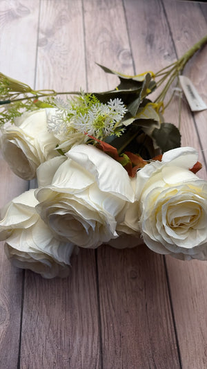 White Artificial Flower Rose Bunch