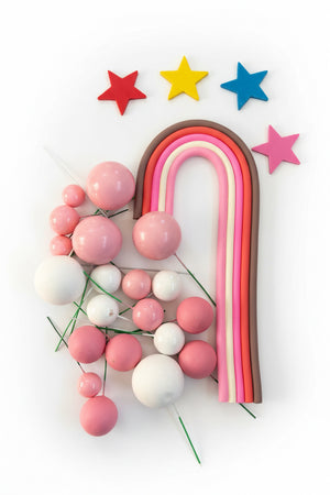 Pink and White  Faux Ball Rainbow Cake Topper