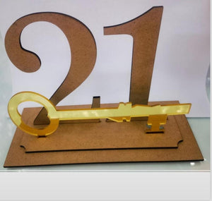 Acrylic 21st key on wooden stand