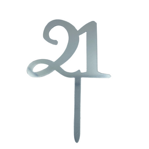 Nr63 Acrylic Cake Topper Number 21 Mirror Silver