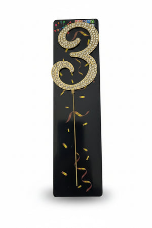 Nr3 Diamante Cake Topper Number Gold