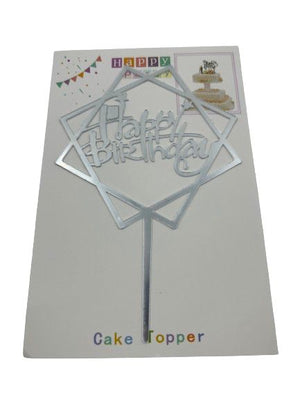 Nr313 Acrylic Cake Topper Happy Birthday Silver