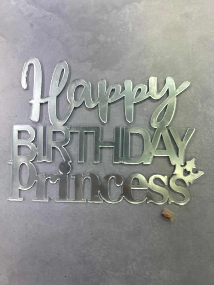 Nr423 Acrylic Cake Topper Side  Happy Birthday Silver