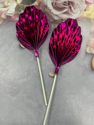 Paper Palm Leaf Cake Topper 2pc Cerise Pink