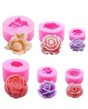 Silicone Mould 6pc Peony and Rose flowers