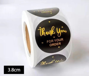 500pc Black and Gold Thank You For Your Order Sticker Roll