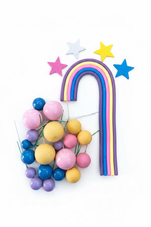 Pink and Yellow Faux Ball Rainbow Cake Topper