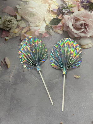 Paper Palm Leaf Silver Cake Topper 2pc