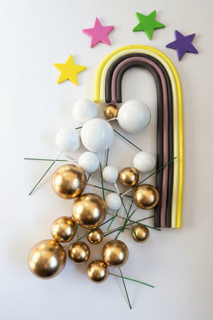 Gold and White  Faux Ball Rainbow Cake Topper